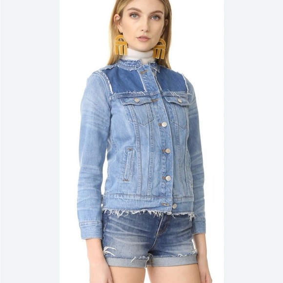 Madewell Collarless Denim Jacket Thunder Cloud Distressed Fitted Size XS - Picture 6 of 8